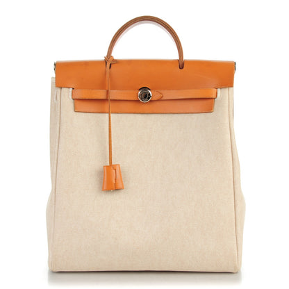 Hermes Toile Vache Calfskin Herbag 30 PM Backpack Natural 1 of 11