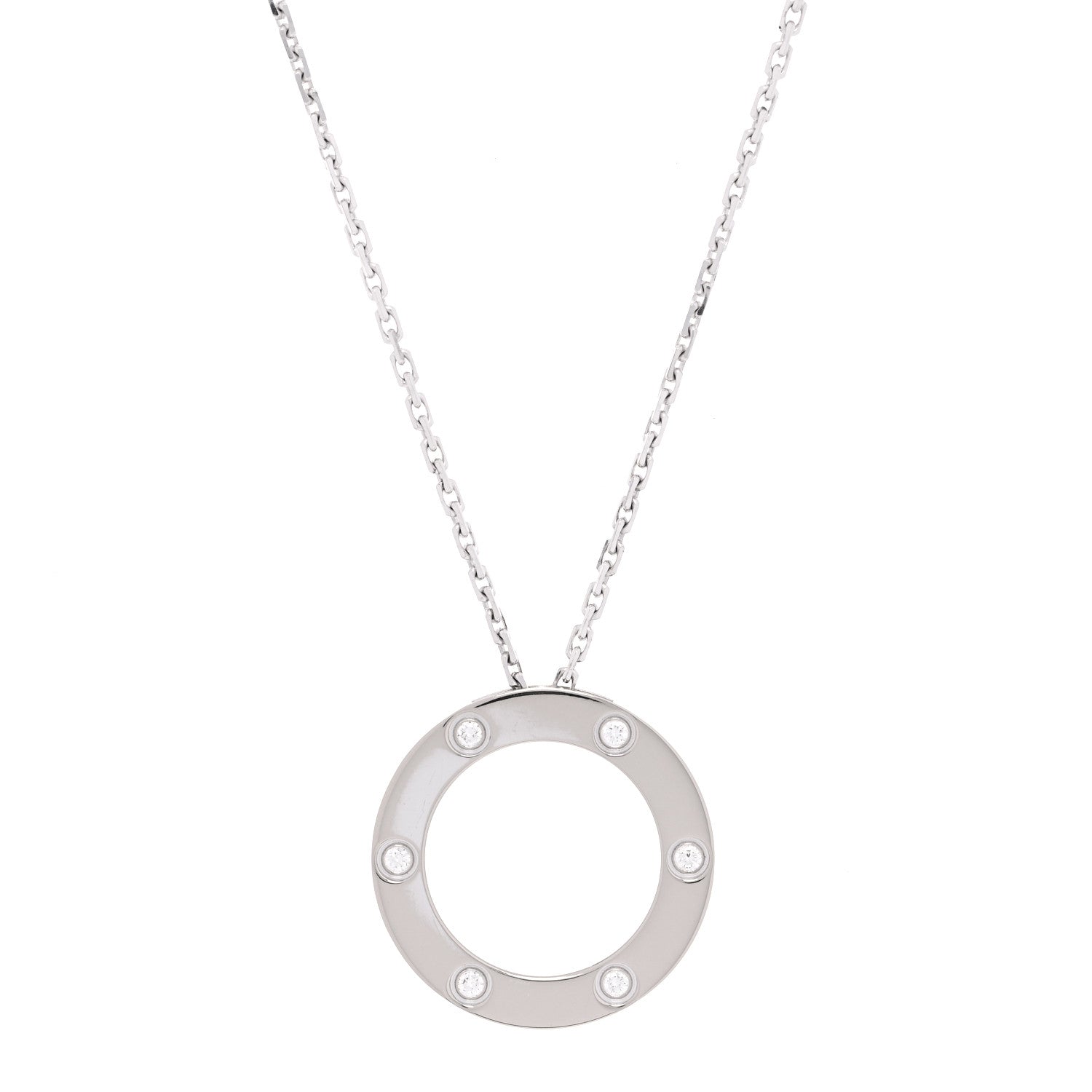 Cartier 18K White Gold 6 Diamonds LOVE Pendant Necklace 1 of 7