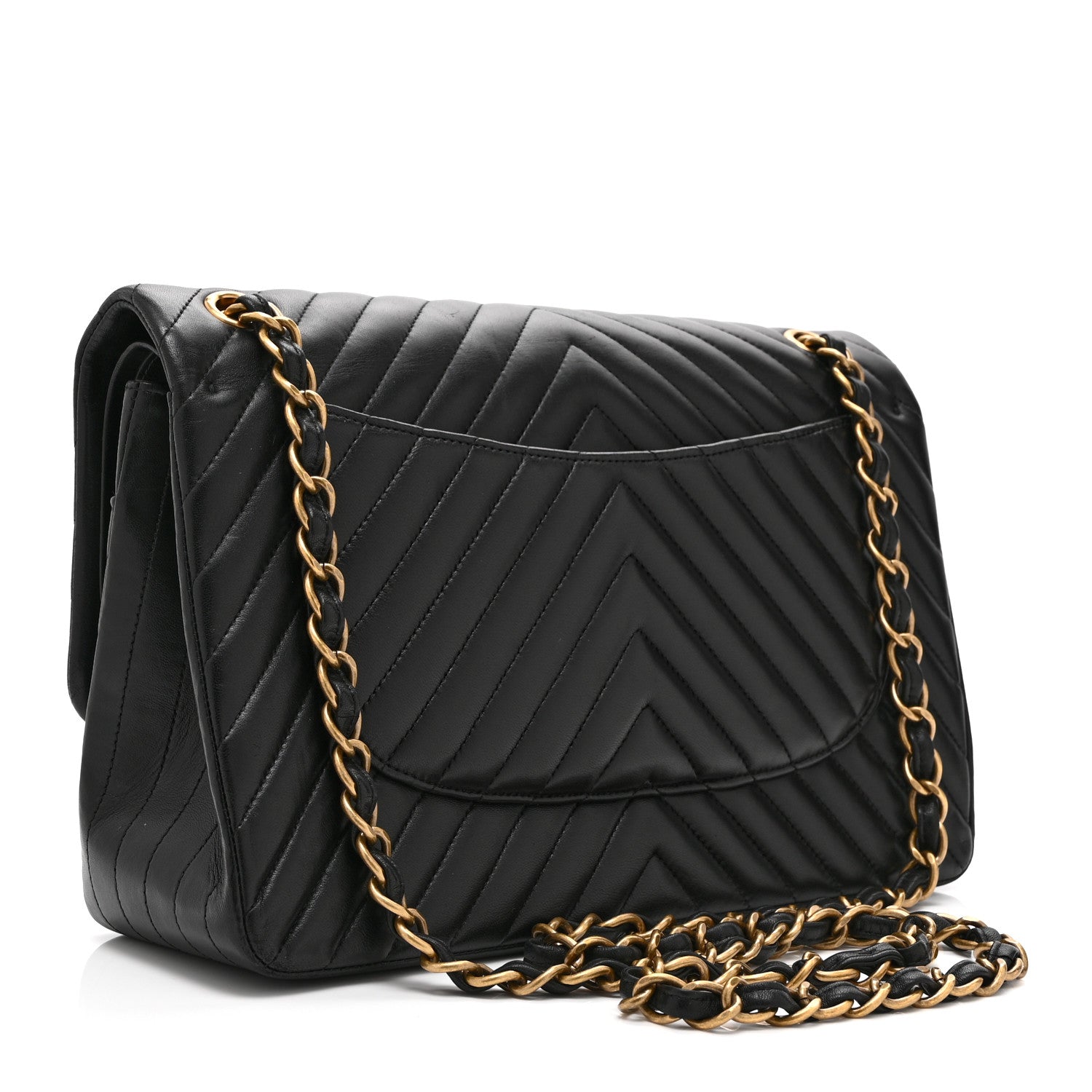 Chanel Lambskin Chevron Quilted Jumbo Double Flap Black 3 of 10