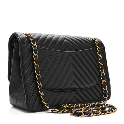 Chanel Lambskin Chevron Quilted Jumbo Double Flap Black 3 of 10