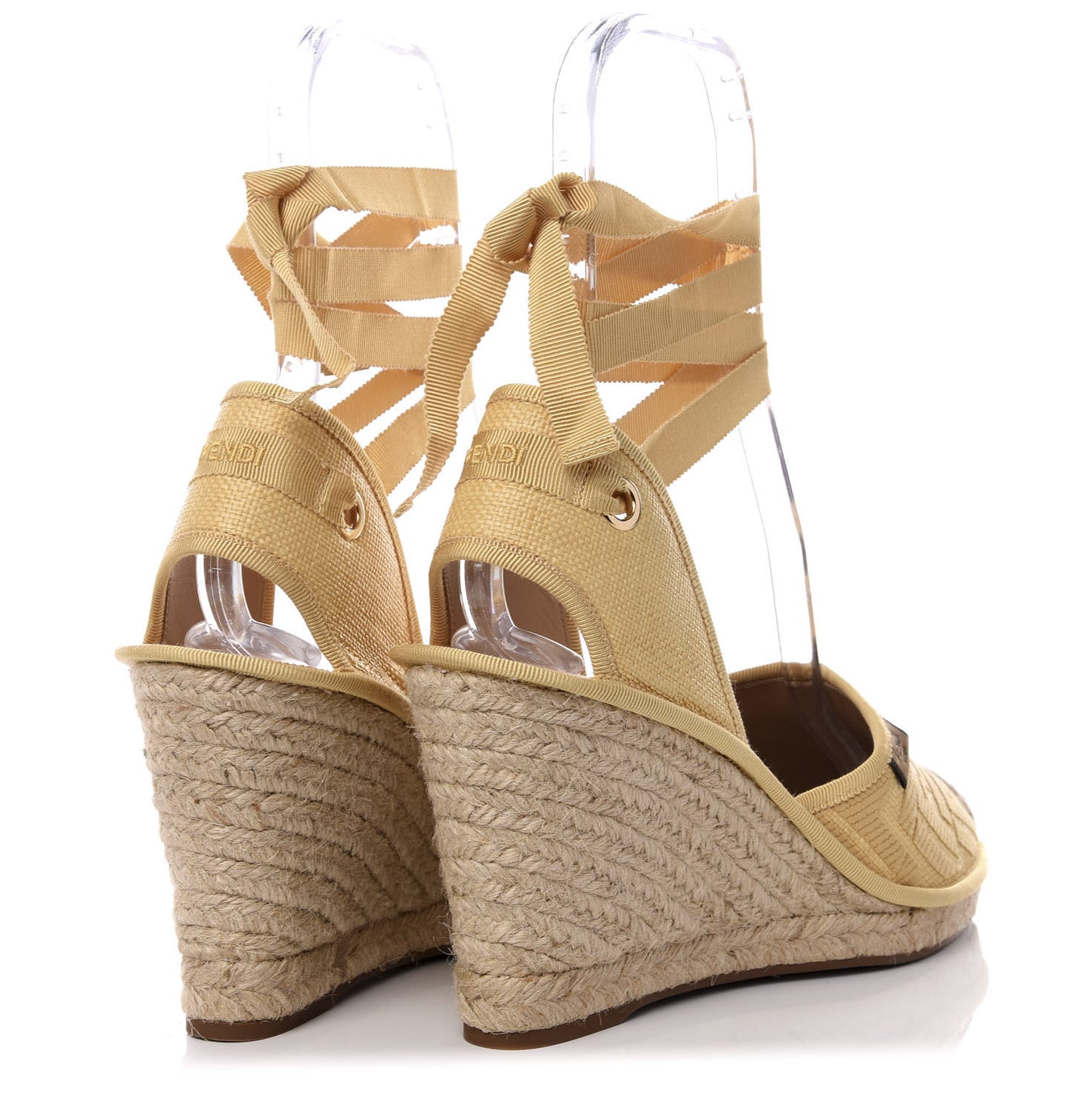 Rafia FF Embroidered Roma Ankle Wrap Espadrille Wedges 41 Natural
