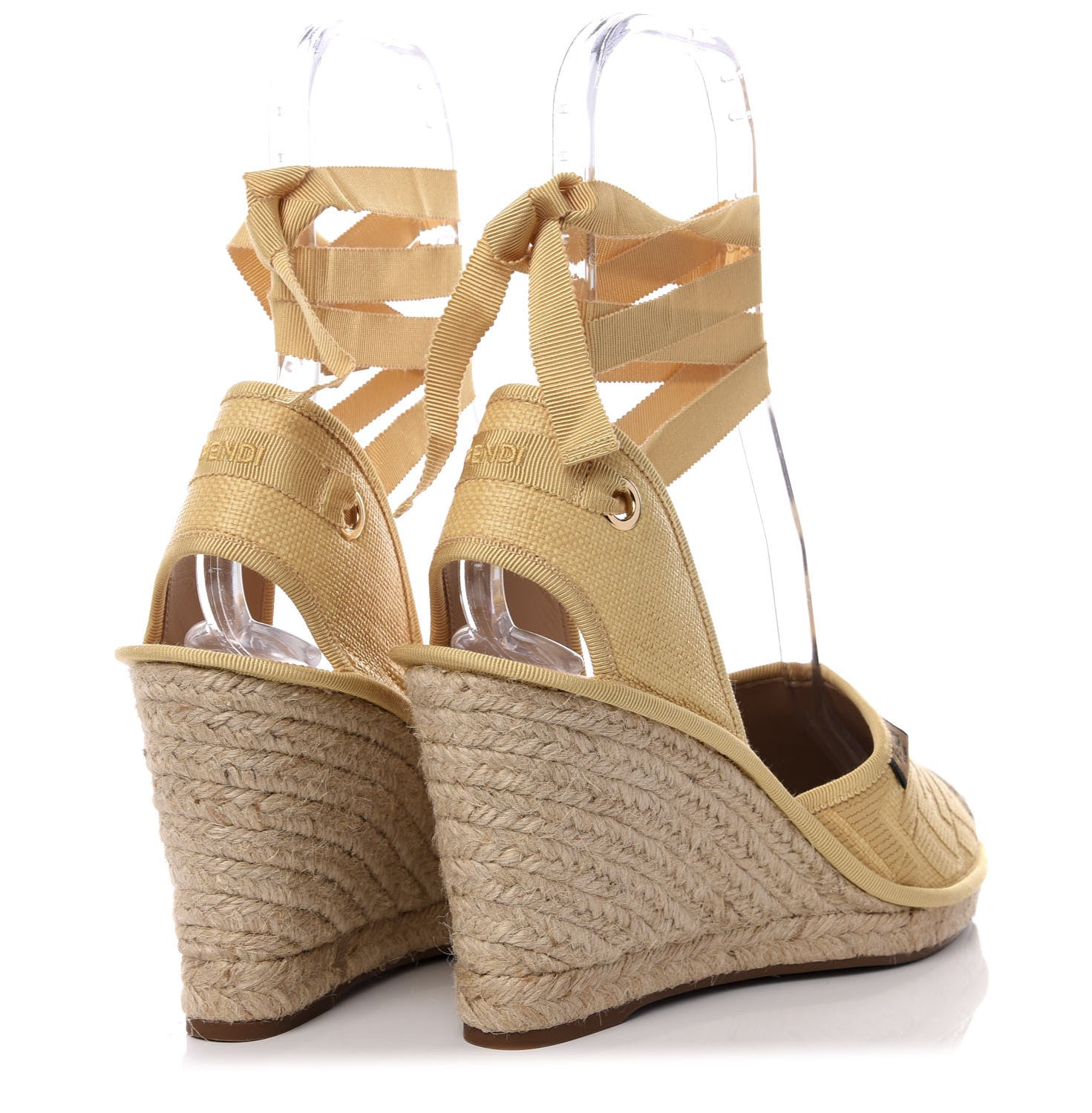 Fendi Rafia FF Embroidered Roma Ankle Wrap Espadrille Wedges 41 Natural 3 of 10