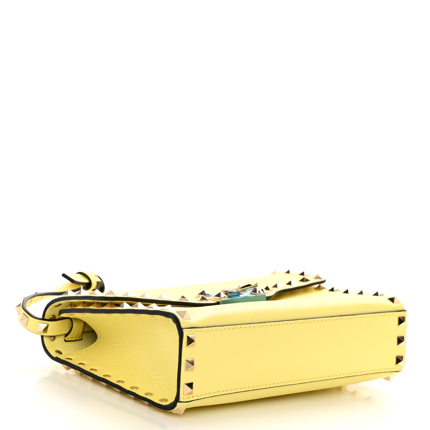 Valentino Garavani Pebbled Calfskin Rockstud Flip Lock Crossbody Bag Yellow 4 of 8