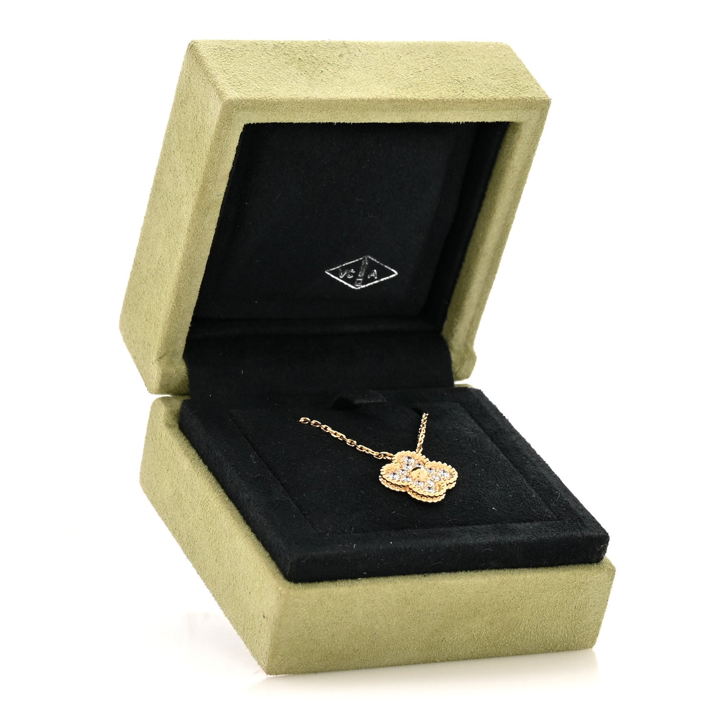 18K Yellow Gold Diamond Vintage Alhambra Pendant Necklace