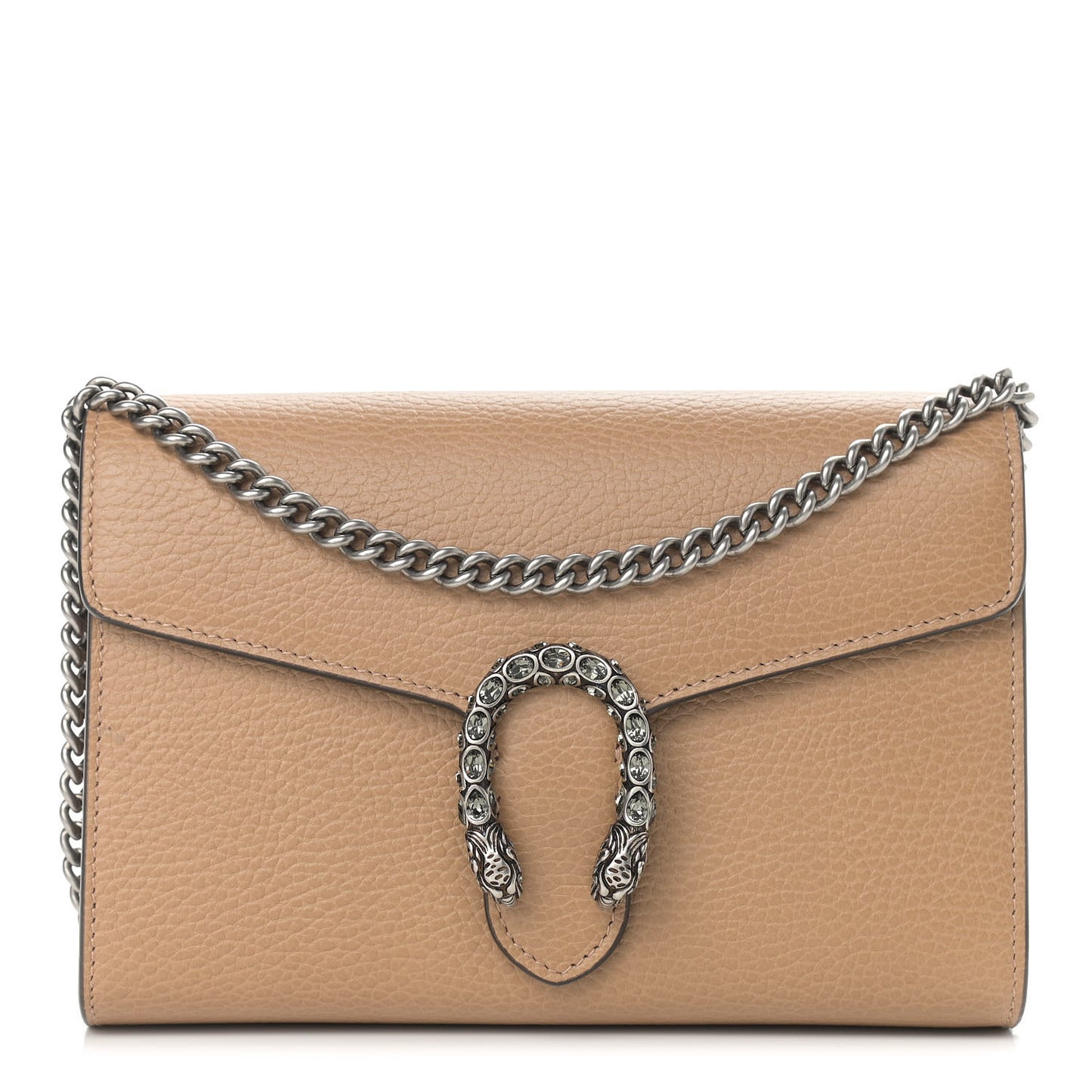 Dollar Calfskin Crystal Mini Dionysus Chain Wallet Natural Tan Black Diamond