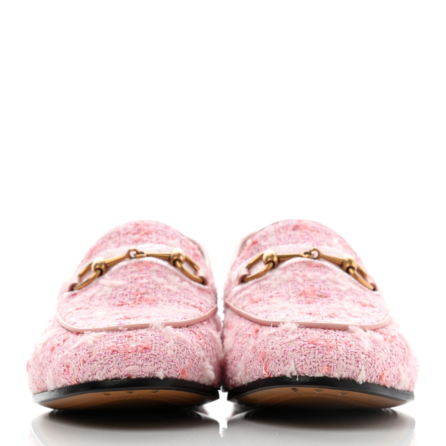 Gucci Wool Tweed Horsebit Womens Jordaan Loafers 36 Pink White Perfect Pink 2 of 8