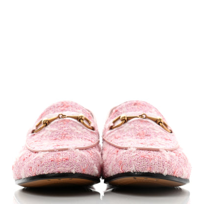 Gucci Wool Tweed Horsebit Womens Jordaan Loafers 36 Pink White Perfect Pink 2 of 8