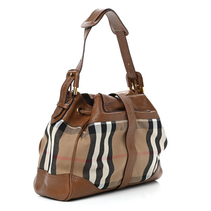 Burberry Calfskin Check Drawstring Shoulder Bag Brown 3 of 8