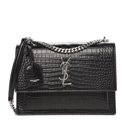 Saint Laurent Calfskin Crocodile Embossed Monogram Sunset Black 1 of 10