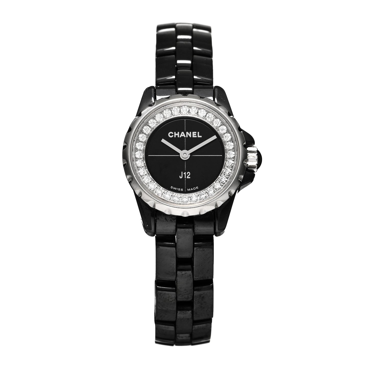 Stainless Steel Ceramic Diamond Bezel 19mm J12 Quartz Watch Black