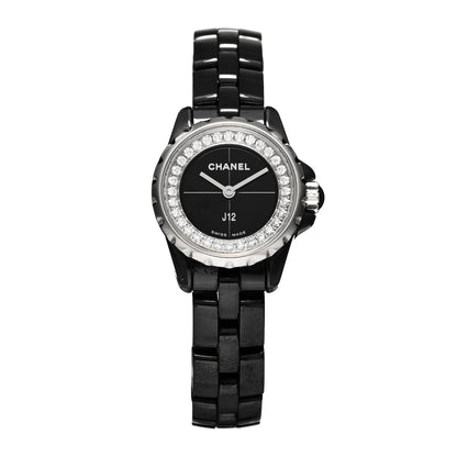 Chanel Stainless Steel Ceramic Diamond Bezel 19mm J12 Quartz Watch Black 1 of 4