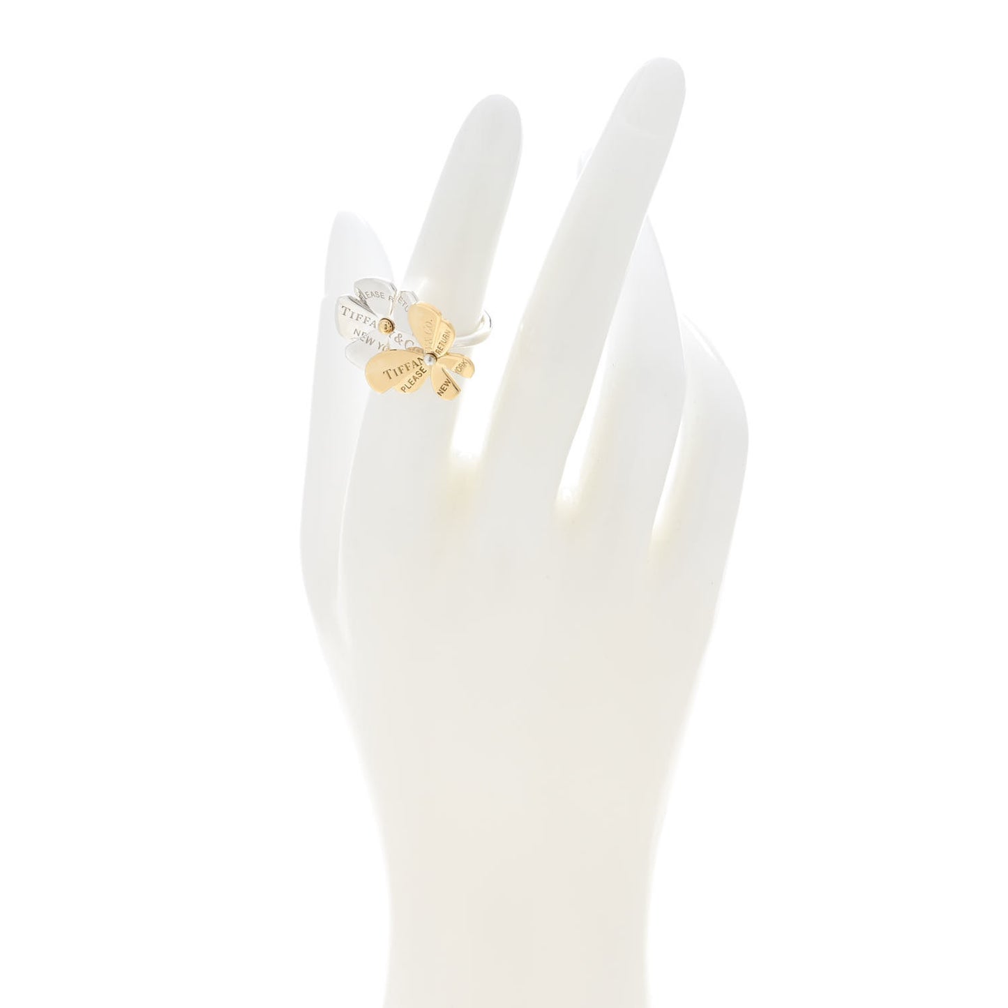 18K Yellow Gold Sterling Silver Return to Tiffany Love Bugs Butterfly Flower Ring 49 5