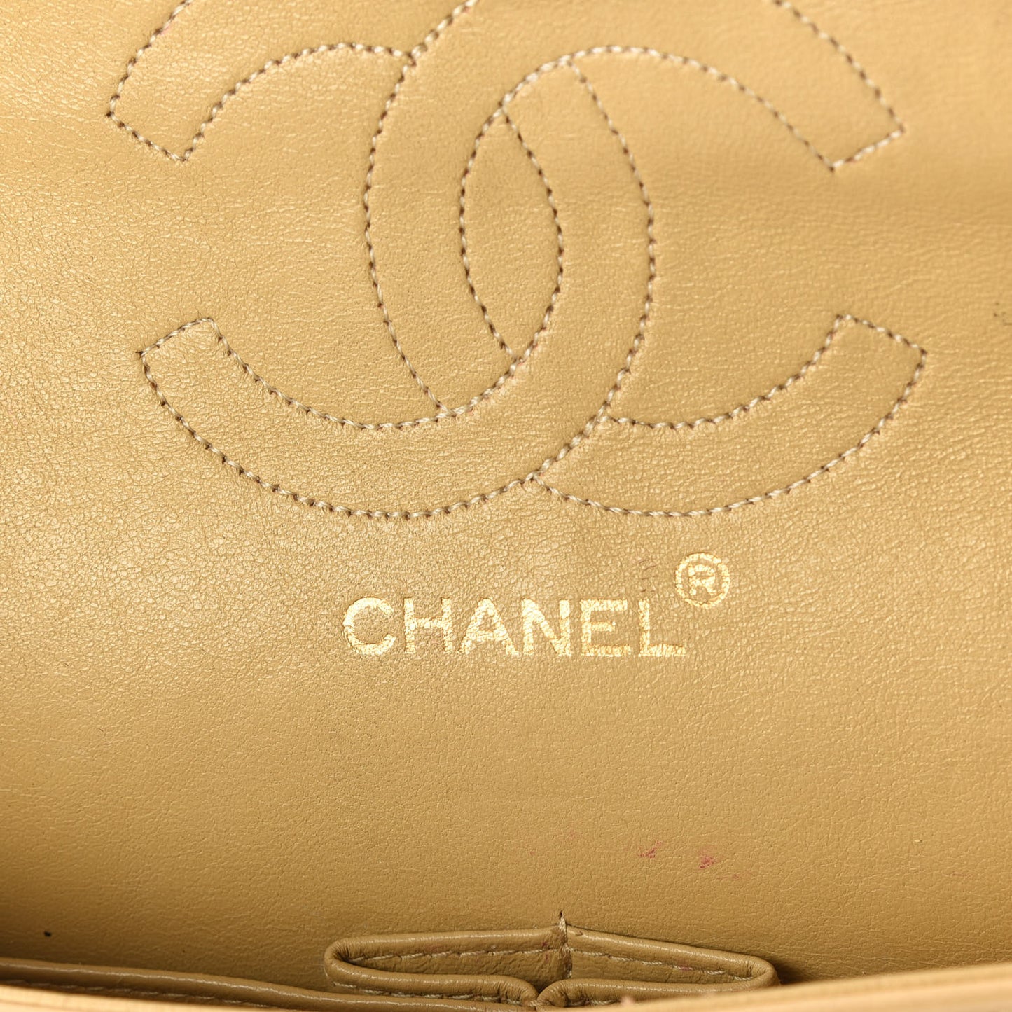 Lambskin Quilted Medium Double Flap Beige