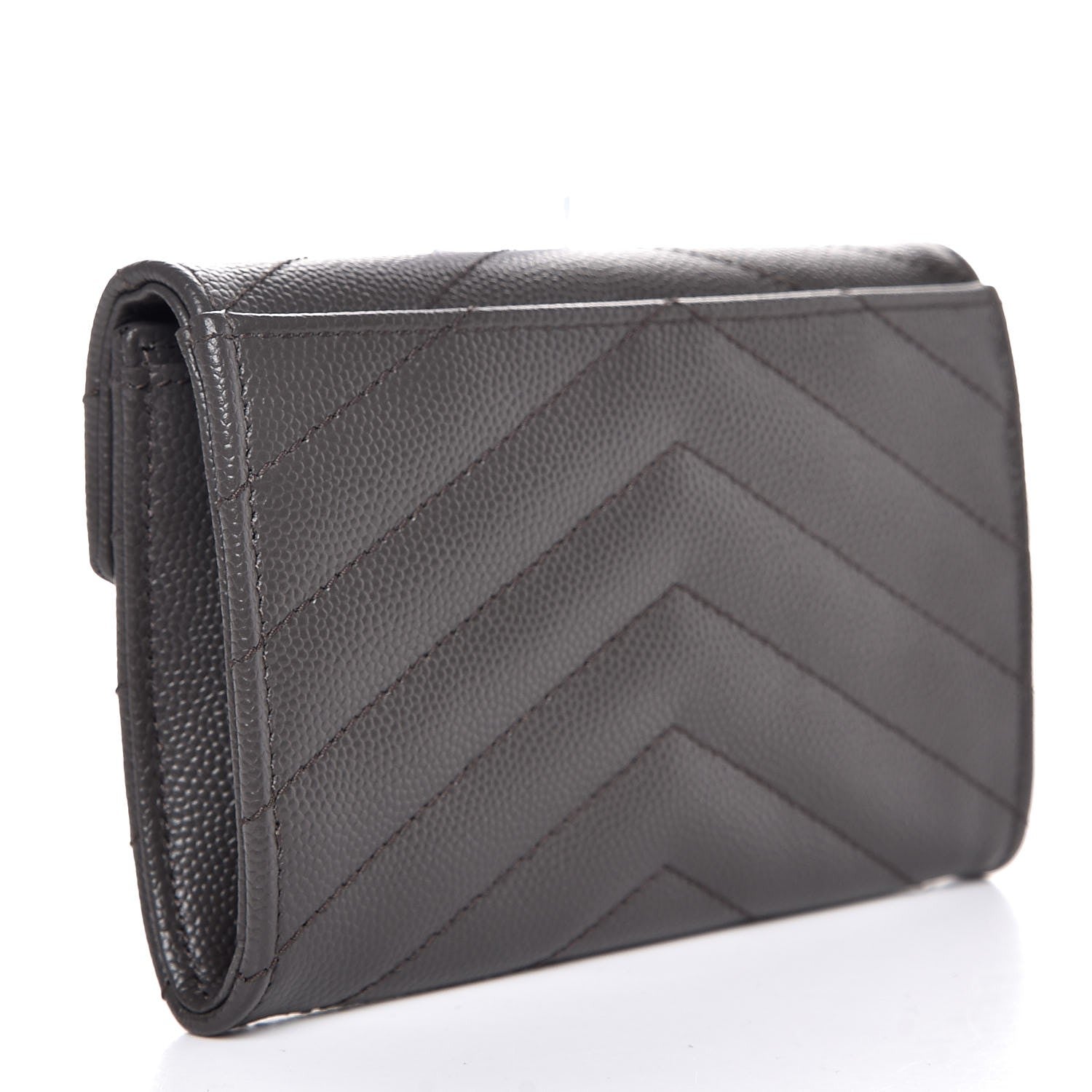 Saint Laurent Grain De Poudre Matelasse Chevron Small Monogram Envelope Wallet Earth 3 of 7