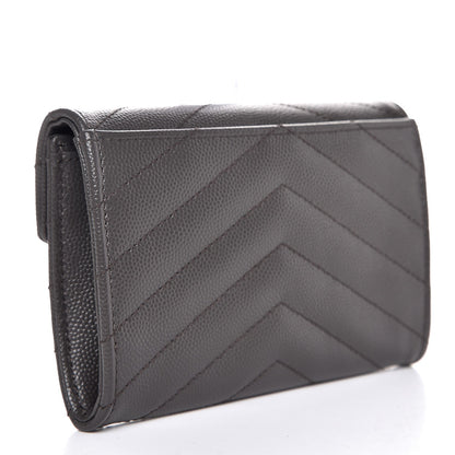 Saint Laurent Grain De Poudre Matelasse Chevron Small Monogram Envelope Wallet Earth 3 of 7