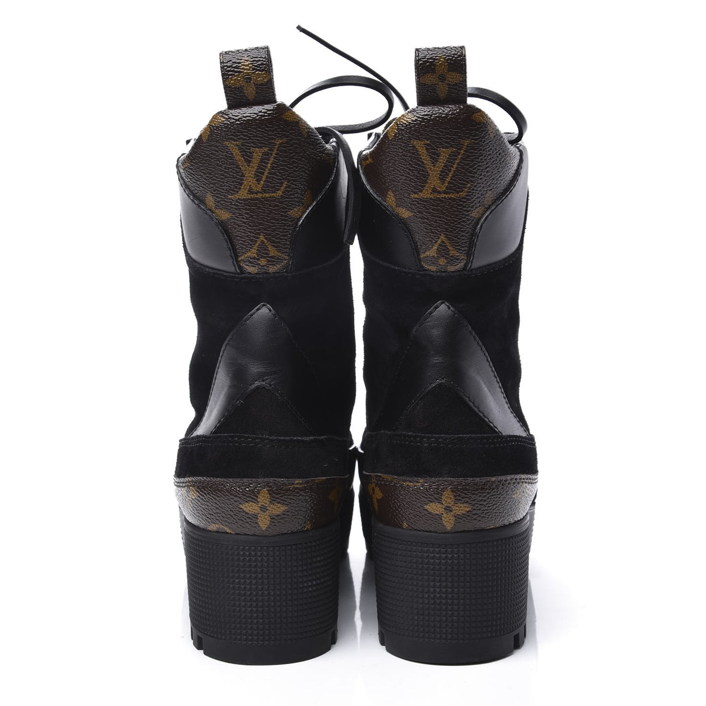 Suede Calfskin Monogram Laureate Platform Desert Boots 37.5 Black