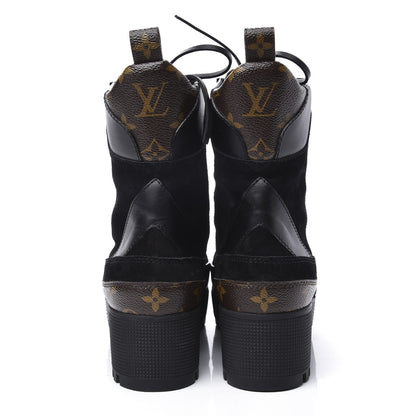 Louis Vuitton Suede Calfskin Monogram Laureate Platform Desert Boots 37.5 Black 7 of 11