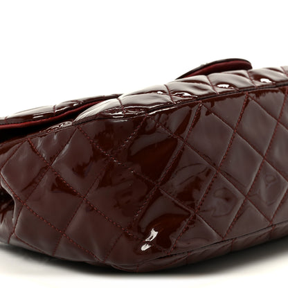 Chanel Crinkled Patent Quilted Jumbo Single Flap Burgundy 10 of 11
