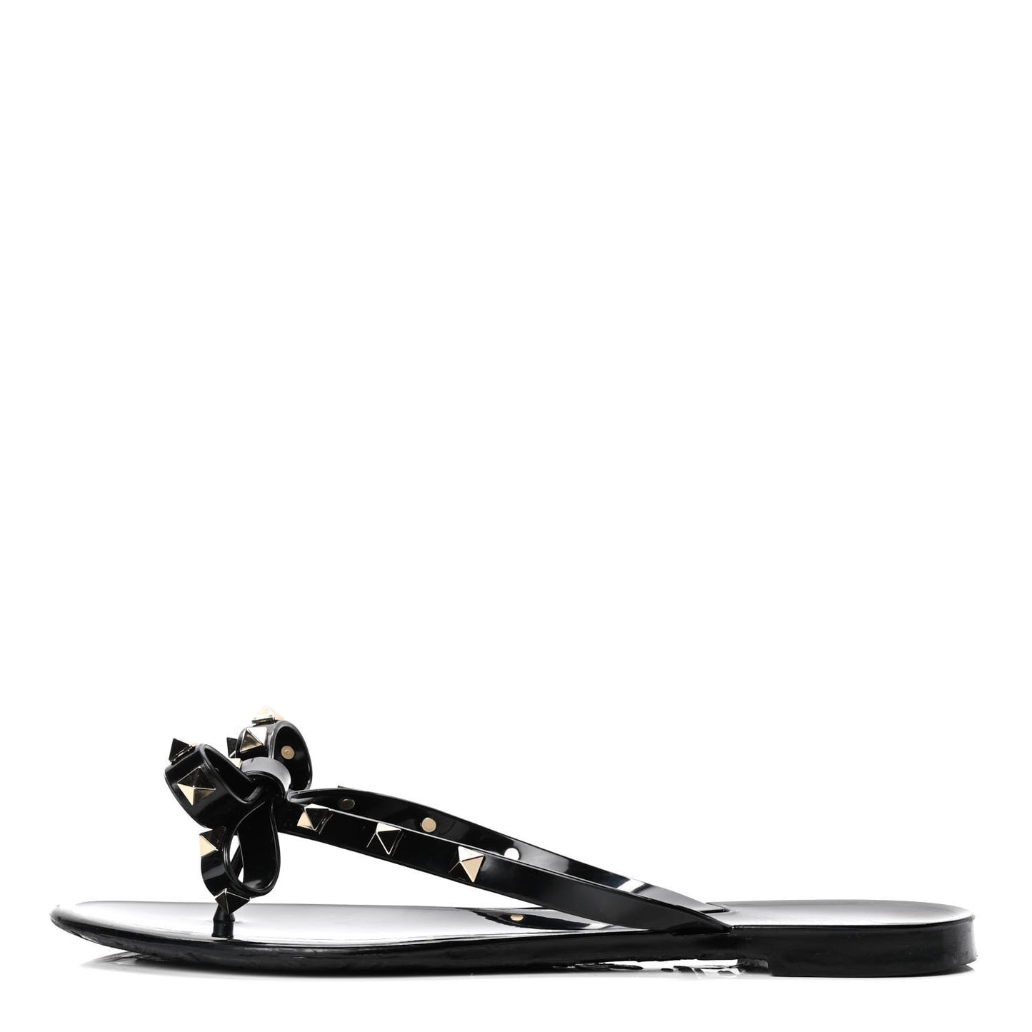 PVC Jelly Rockstud Bow Thong Sandals 40 Black
