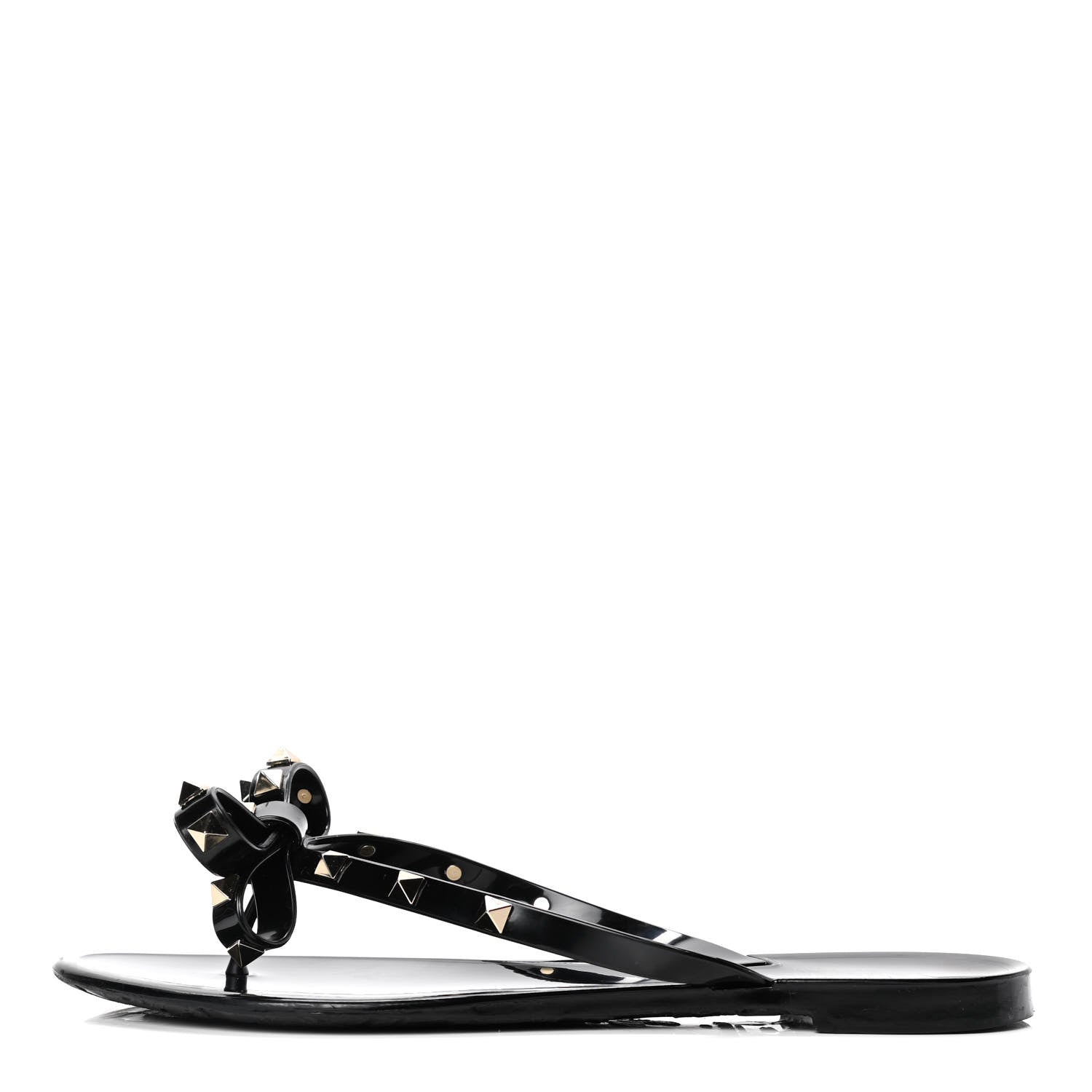 Valentino Garavani PVC Jelly Rockstud Bow Thong Sandals 40 Black 1 of 4
