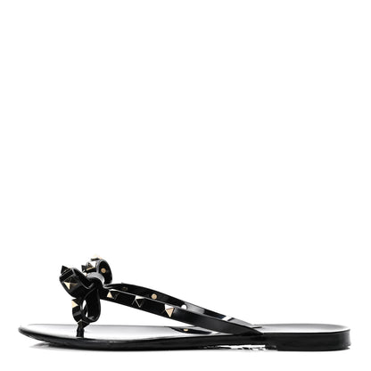 Valentino Garavani PVC Jelly Rockstud Bow Thong Sandals 40 Black 1 of 4