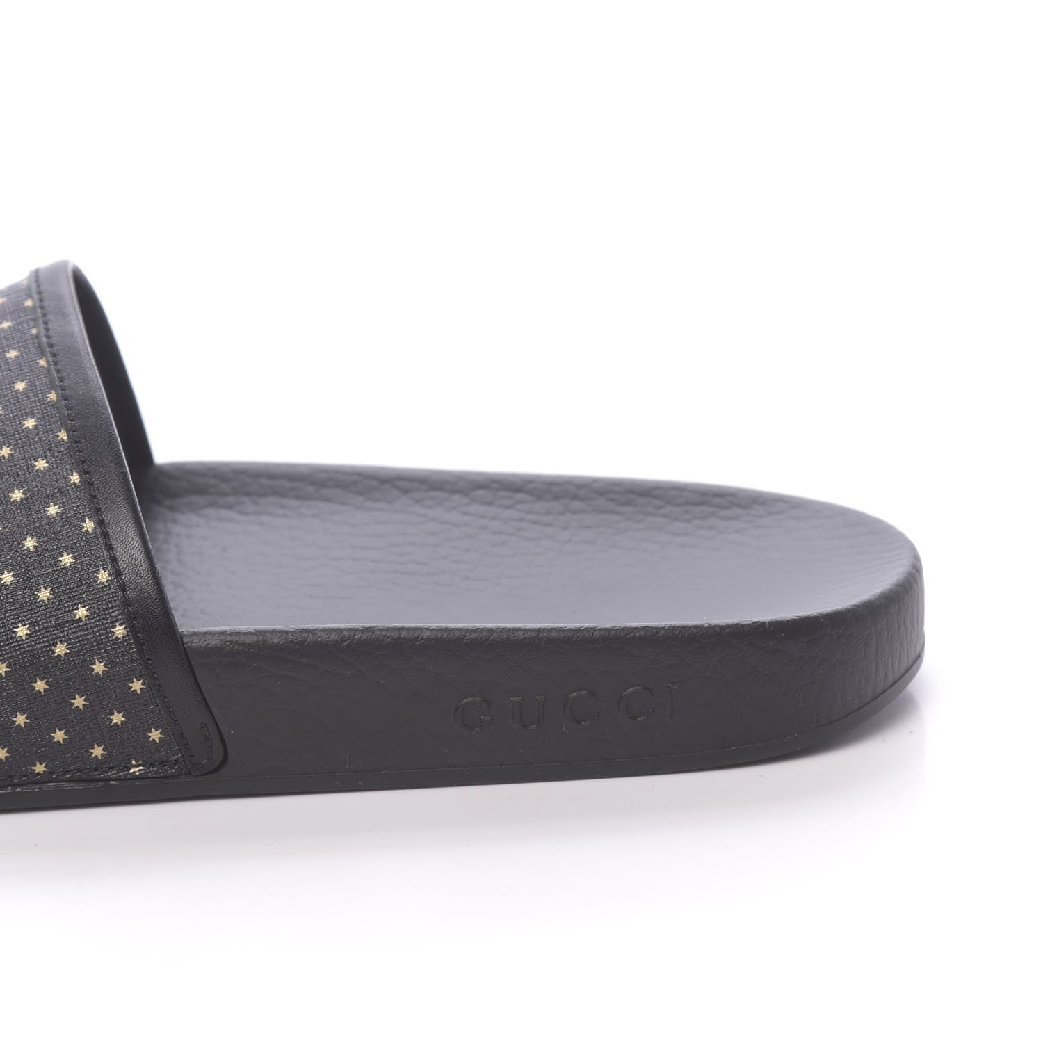 Gucci X SEGA Supreme Canvas GUCCY Stars Womens Slide Sandals 42 Black Gold 10 of 11