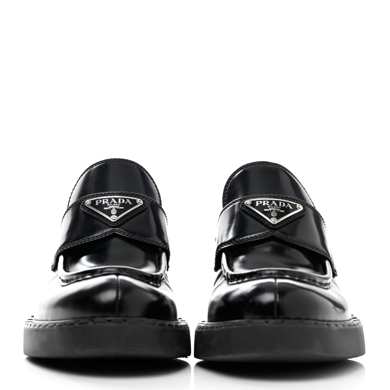 Prada Spazzolato Metal Triangle Logo 50mm Loafers 38.5 Black 2 of 12