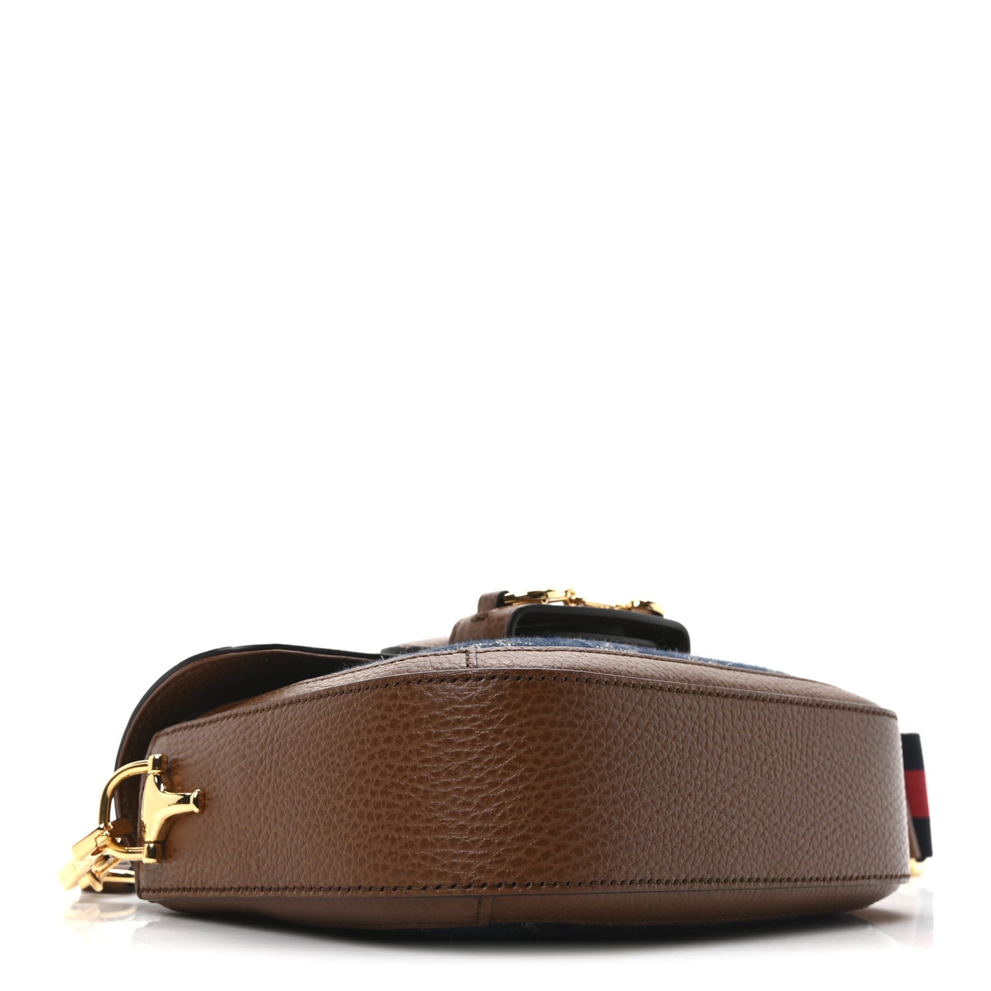 New Denim GG Monogram Dollar Calfskin Web Mini Horsebit 1955 Shoulder Bag Blue Tea Cuir Epilog