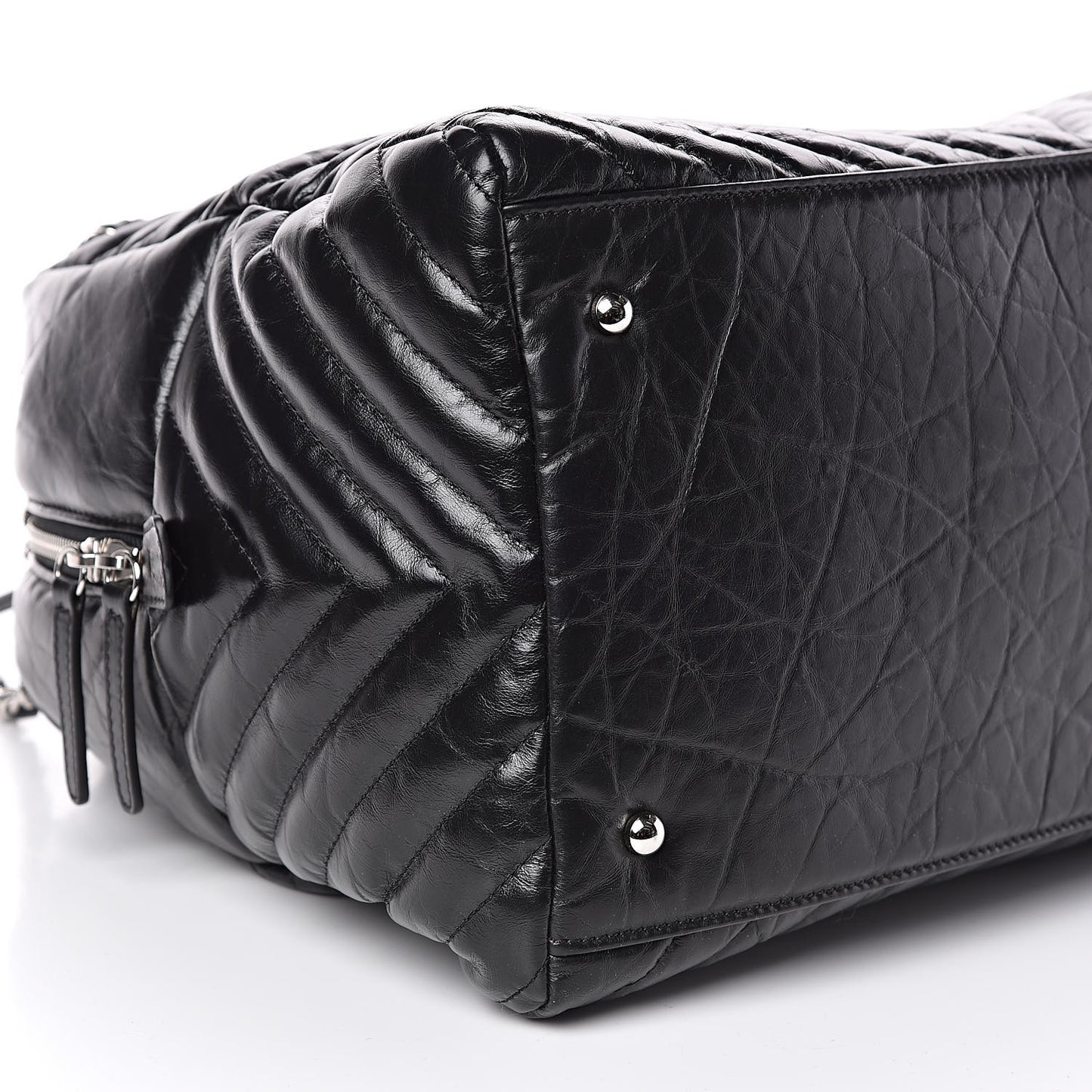 Aged Calfskin Chevron Large Soft Bowling Bag Black