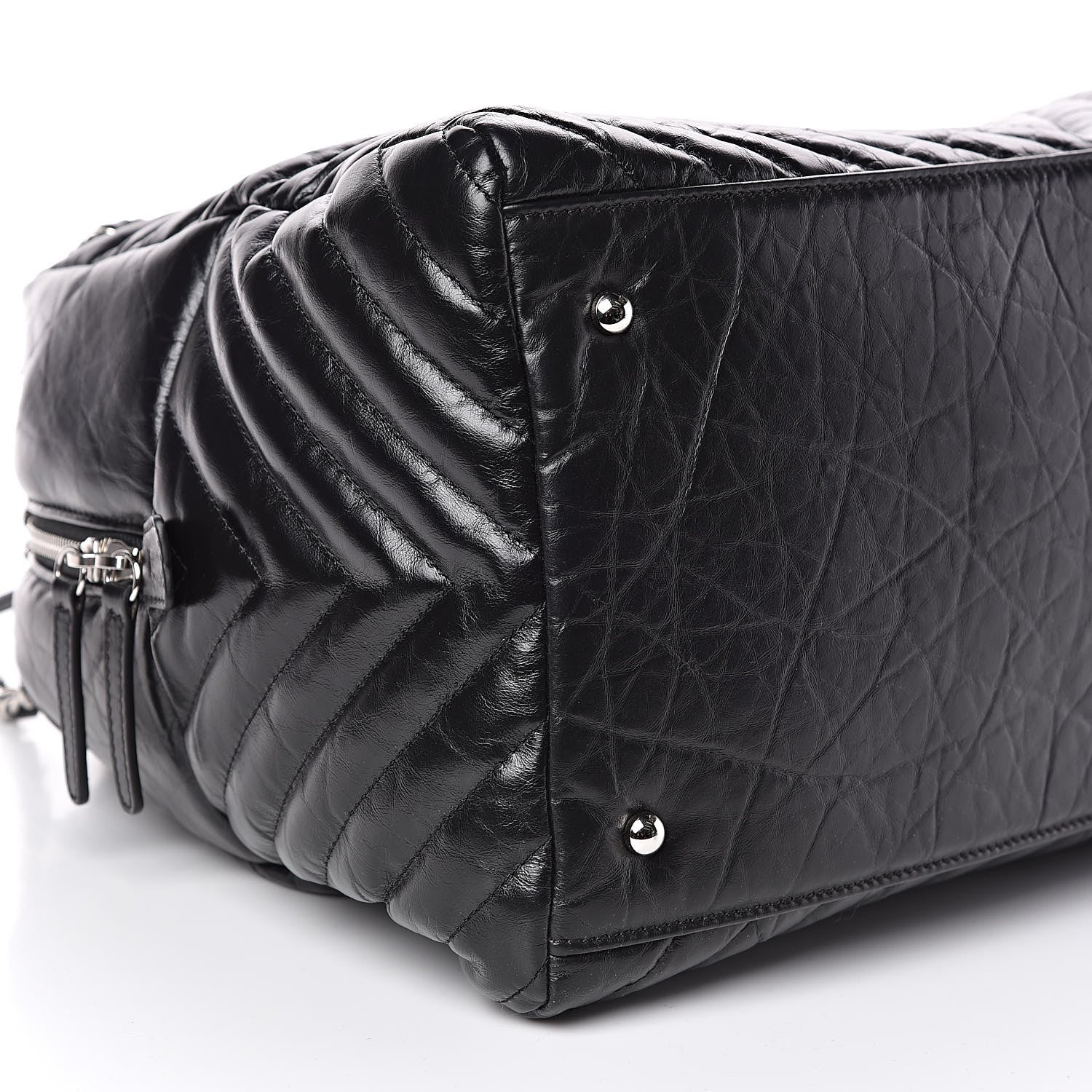 Chanel Aged Calfskin Chevron Large Soft Bowling Bag Black 8 of 12