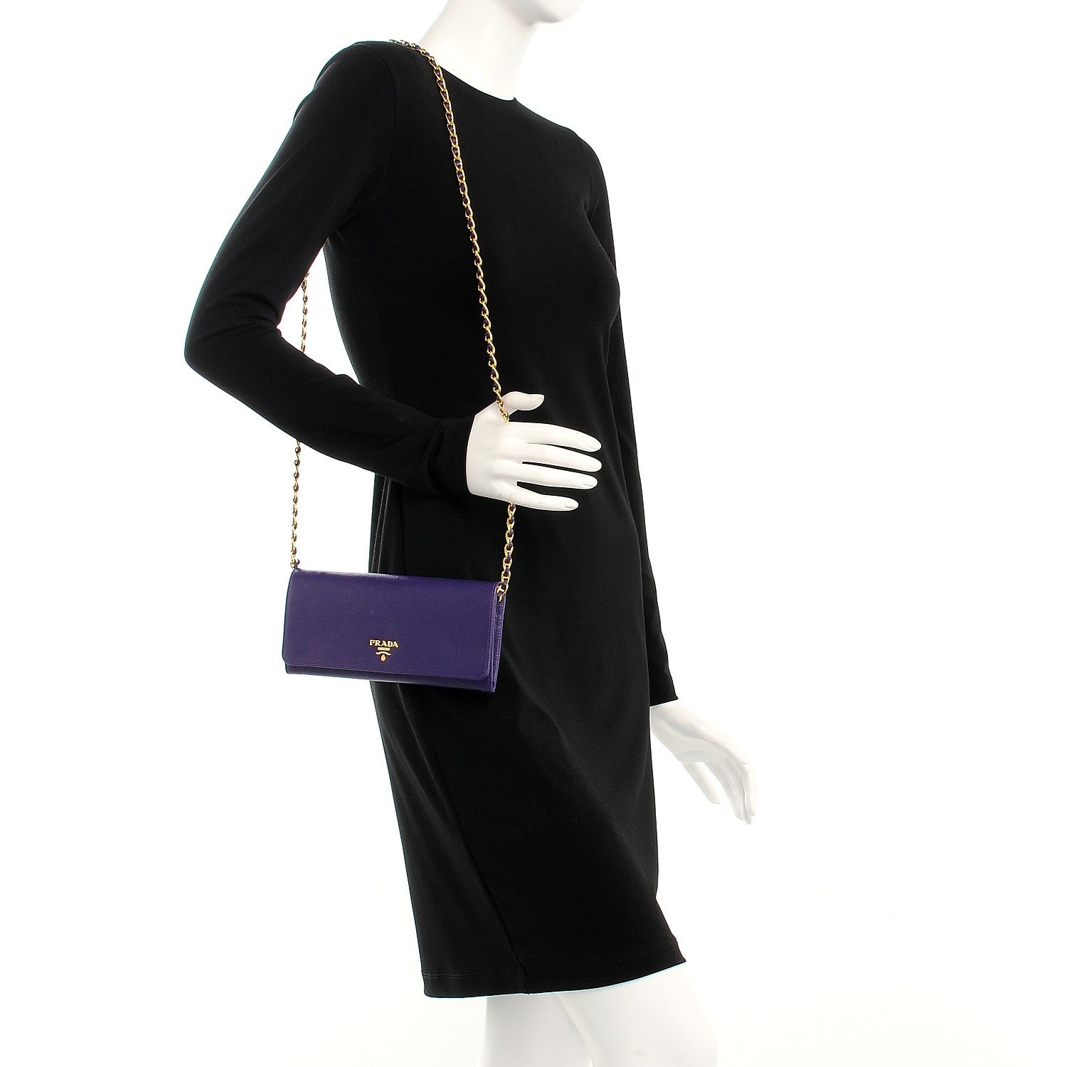 Prada Saffiano Metal Oro Chain Wallet Viola 2 of 9