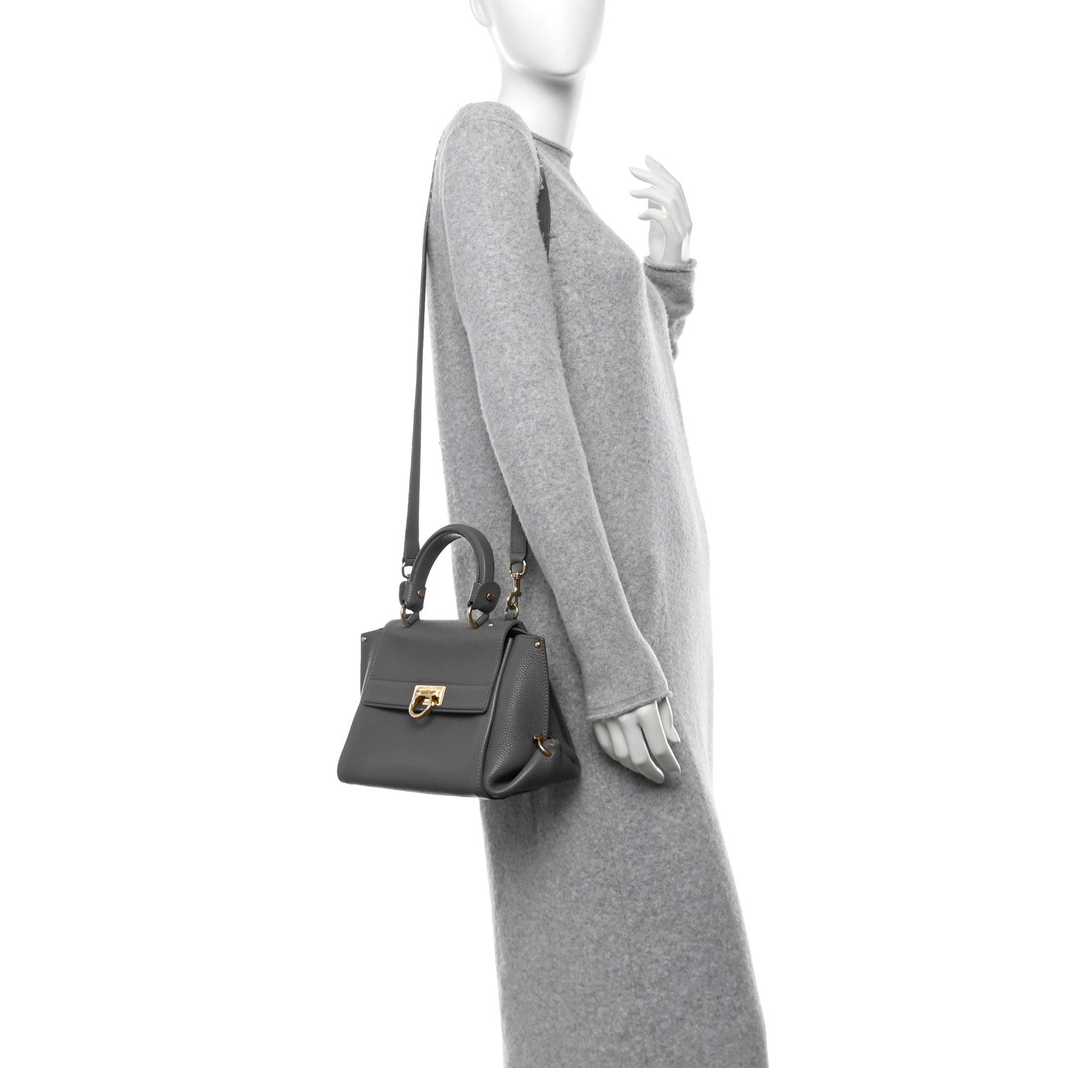 Salvatore Ferragamo Grained Calfskin Sofia Satchel Urban Grey 2 of 9