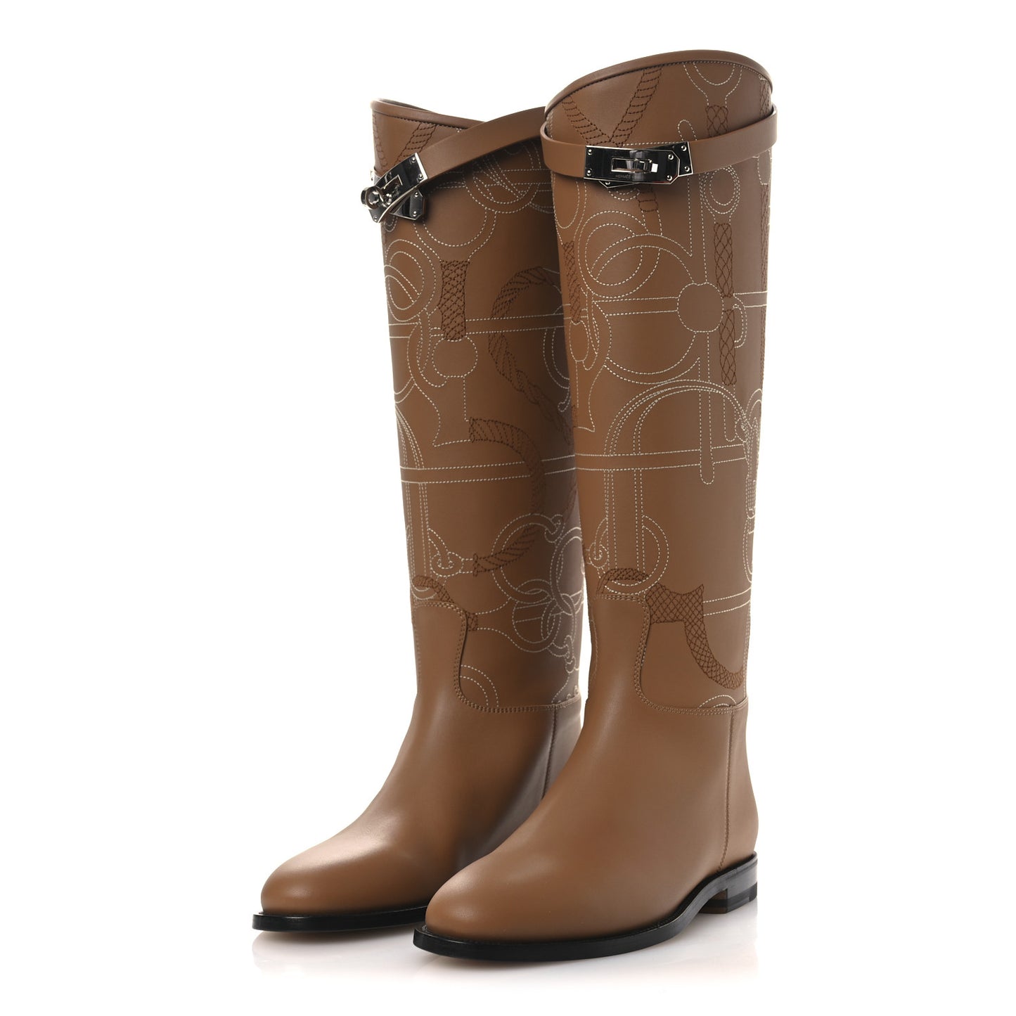 Calfskin Embroidered Kelly Panoplie Equestre Jumping Boots 37 Naturel