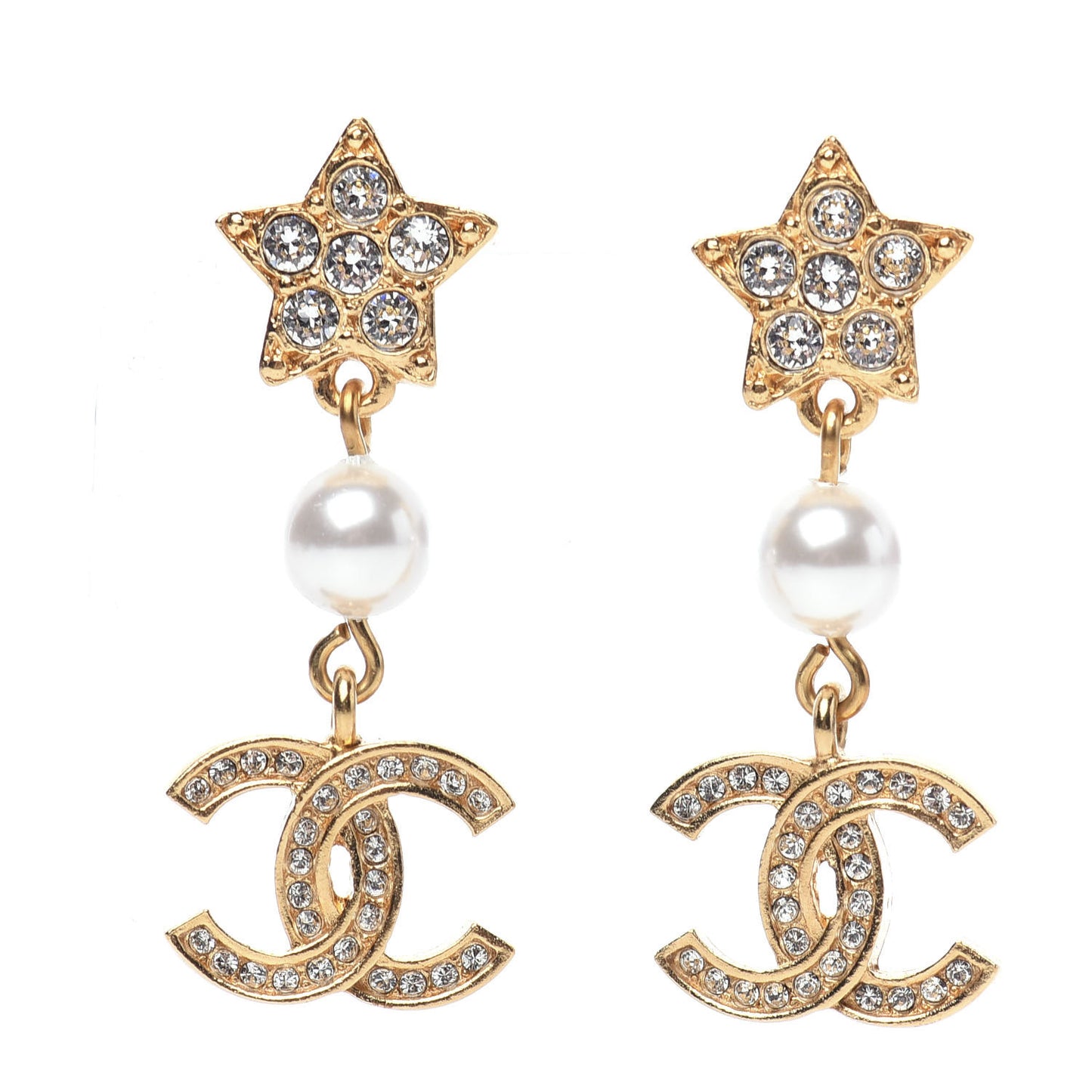 Crystal Pearl CC Star Drop Earrings Gold