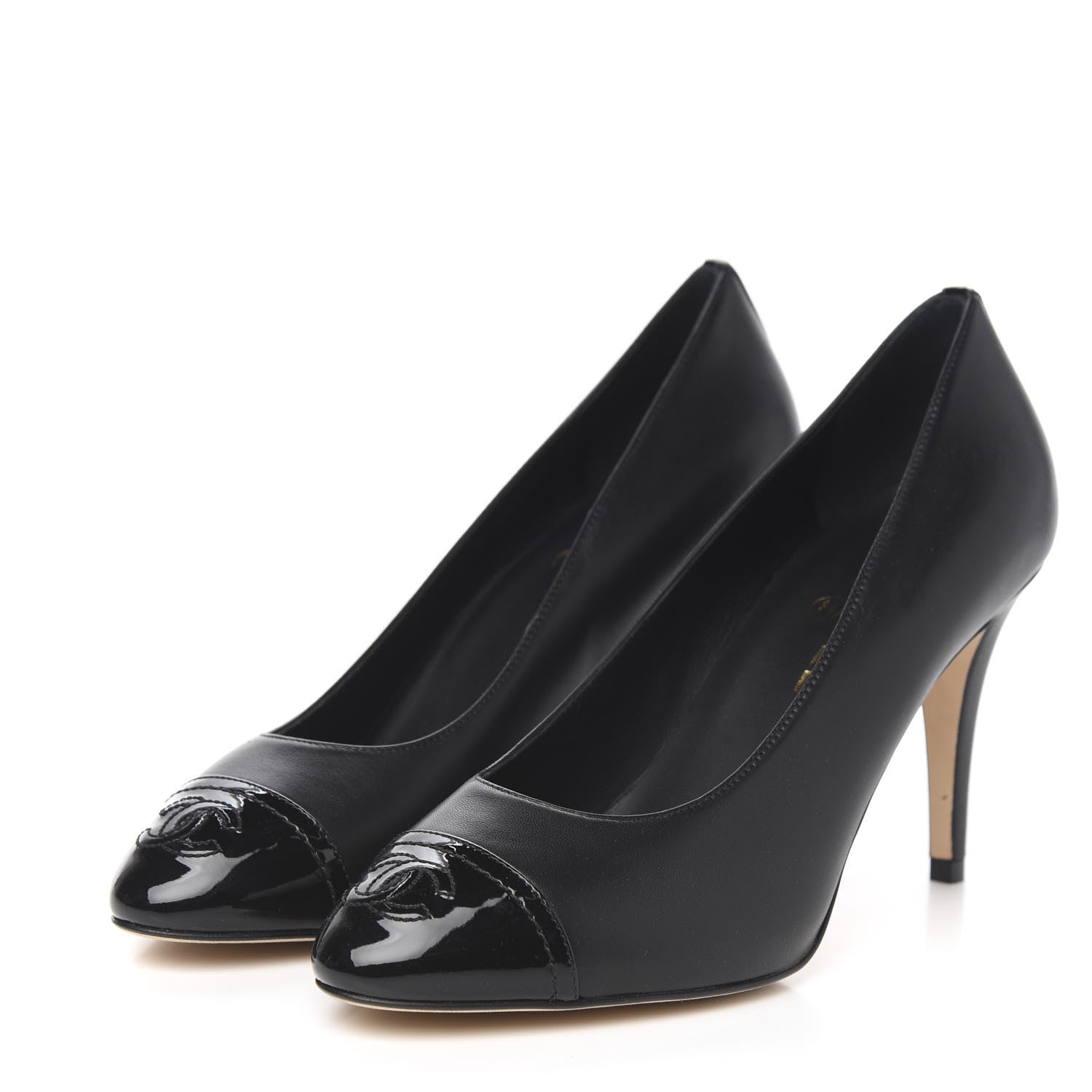 Chanel Lambskin Patent Calfskin Cap Toe CC Pumps 38.5 Black 3 of 10