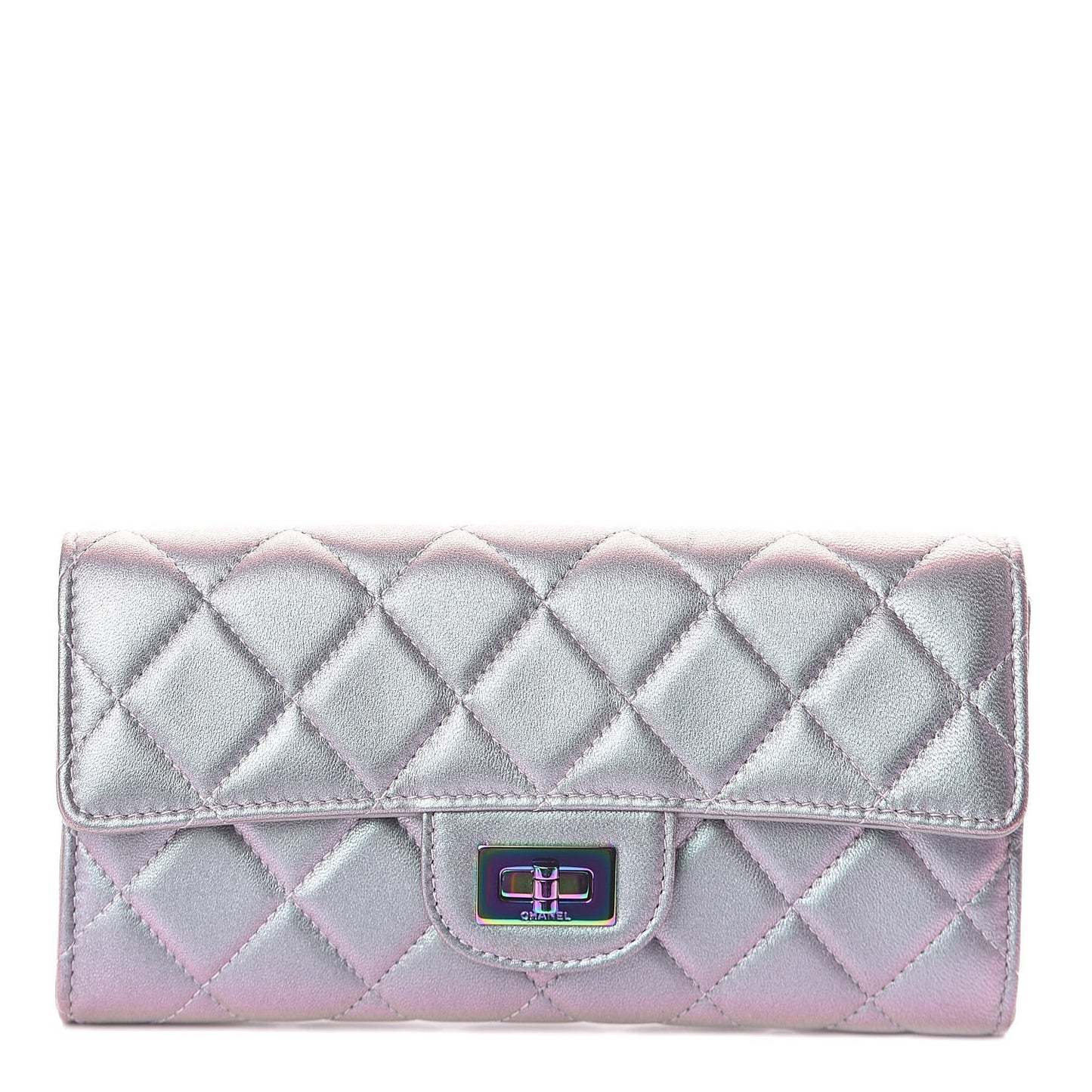 Iridescent Lambskin Quilted Reissue Large Gusset Flap Wallet Light Purple