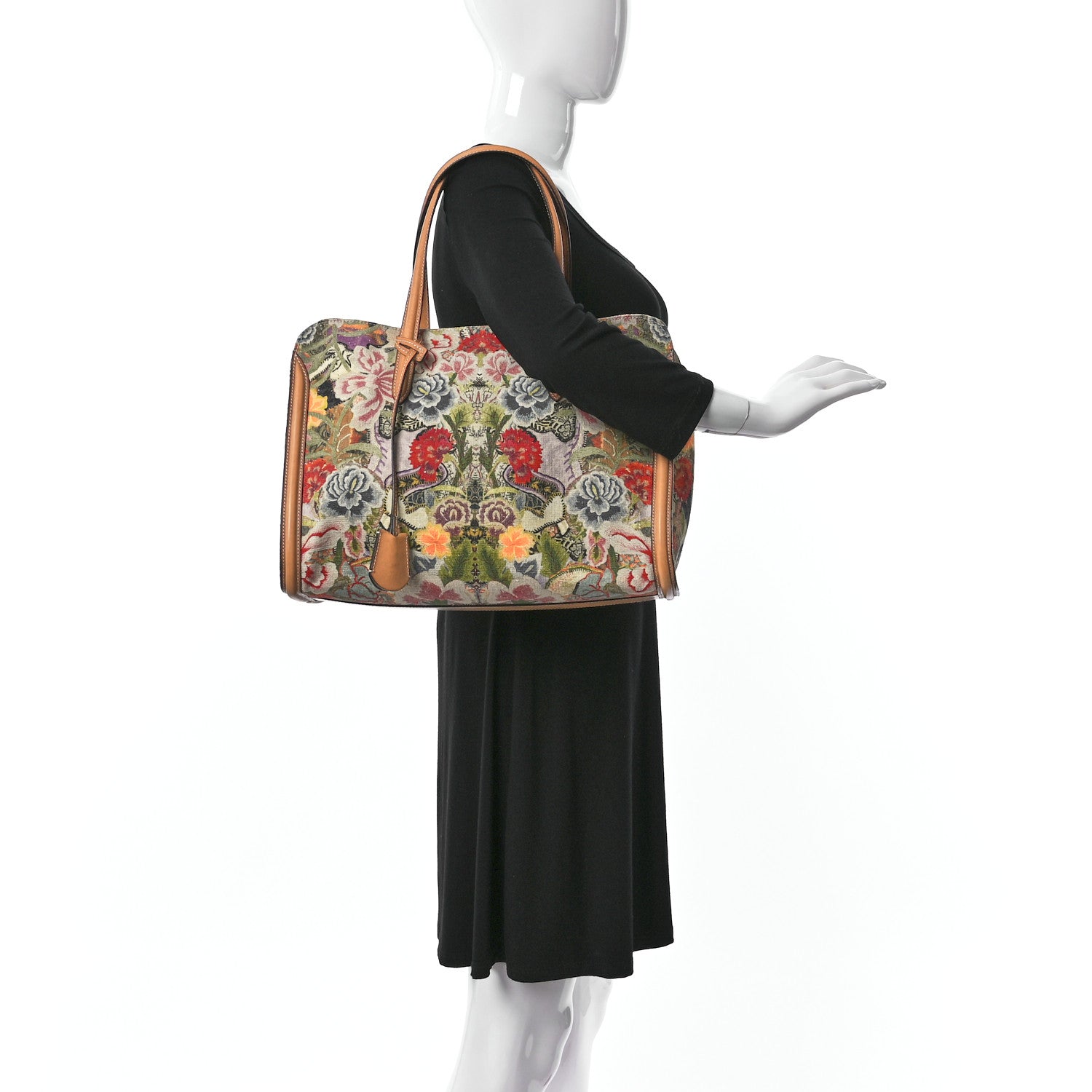 Alexander McQueen Printed Canvas Floral Embroidered Small Skull Padlock Zip Around Tote Multicolor 2 of 11