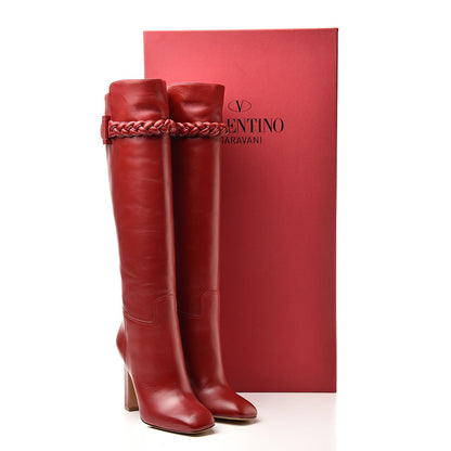 Valentino Garavani Vitello Braided Knee High 100mm Boots 37 Rosso Valentino 7 of 7