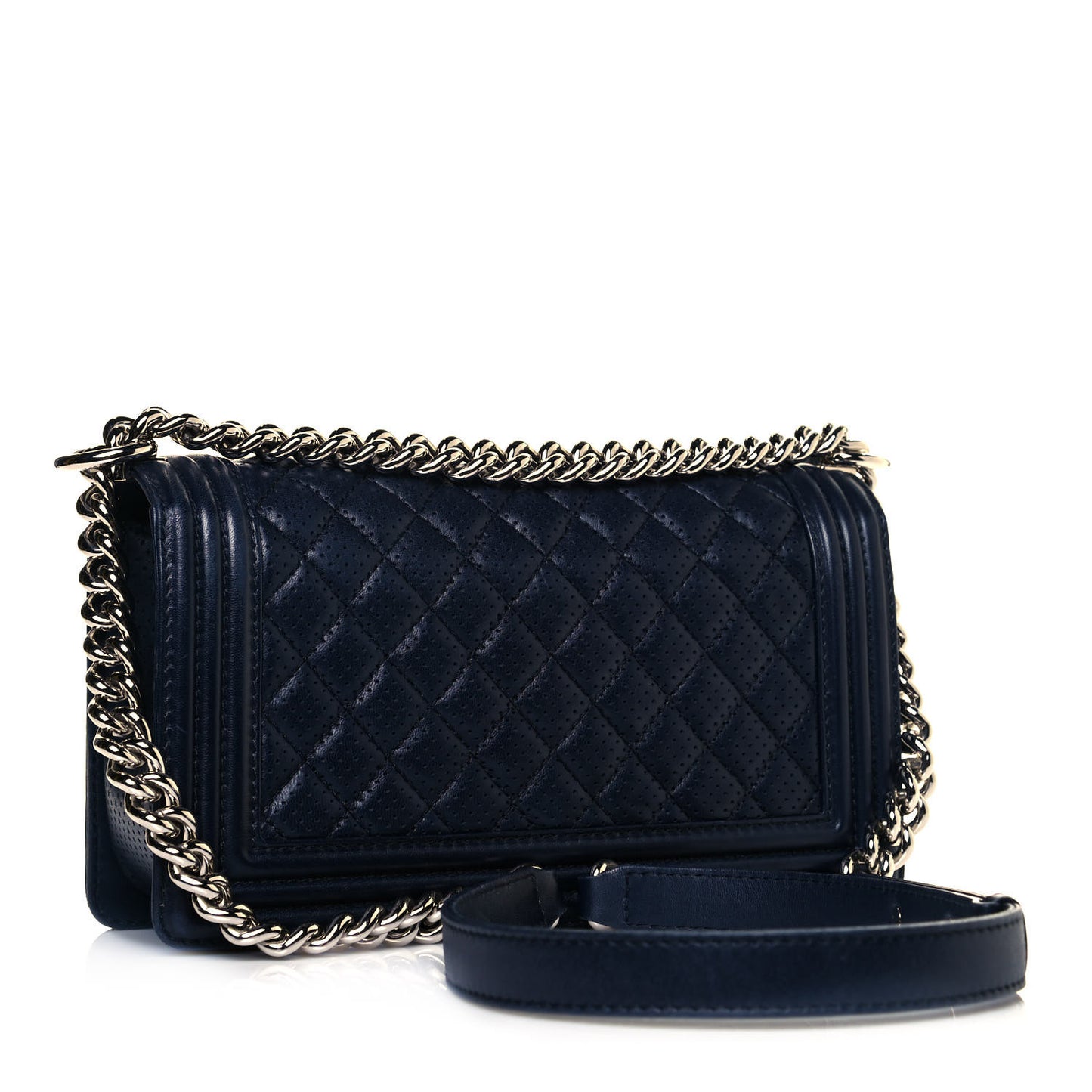 Lambskin Perforated Medium Boy Flap Navy