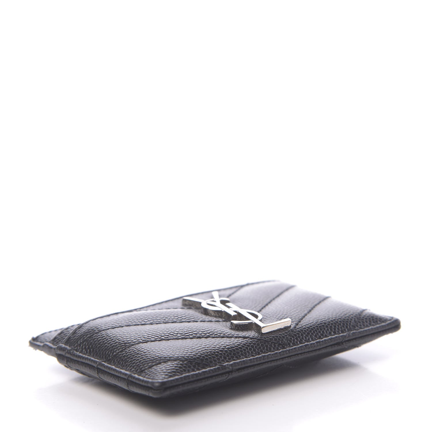 Saint Laurent Grain De Poudre Matelasse Chevron Monogram Credit Card Case Black 4 of 9
