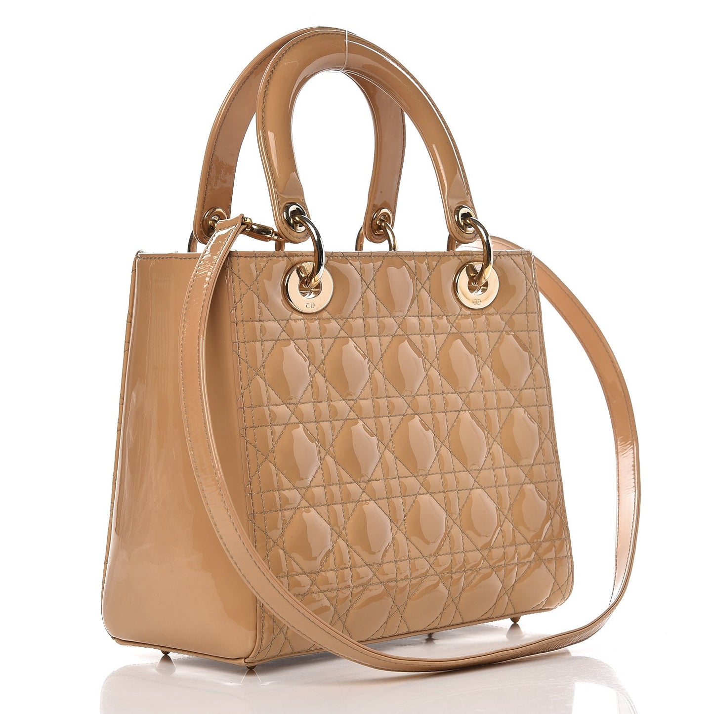Patent Cannage Medium Lady Dior Beige