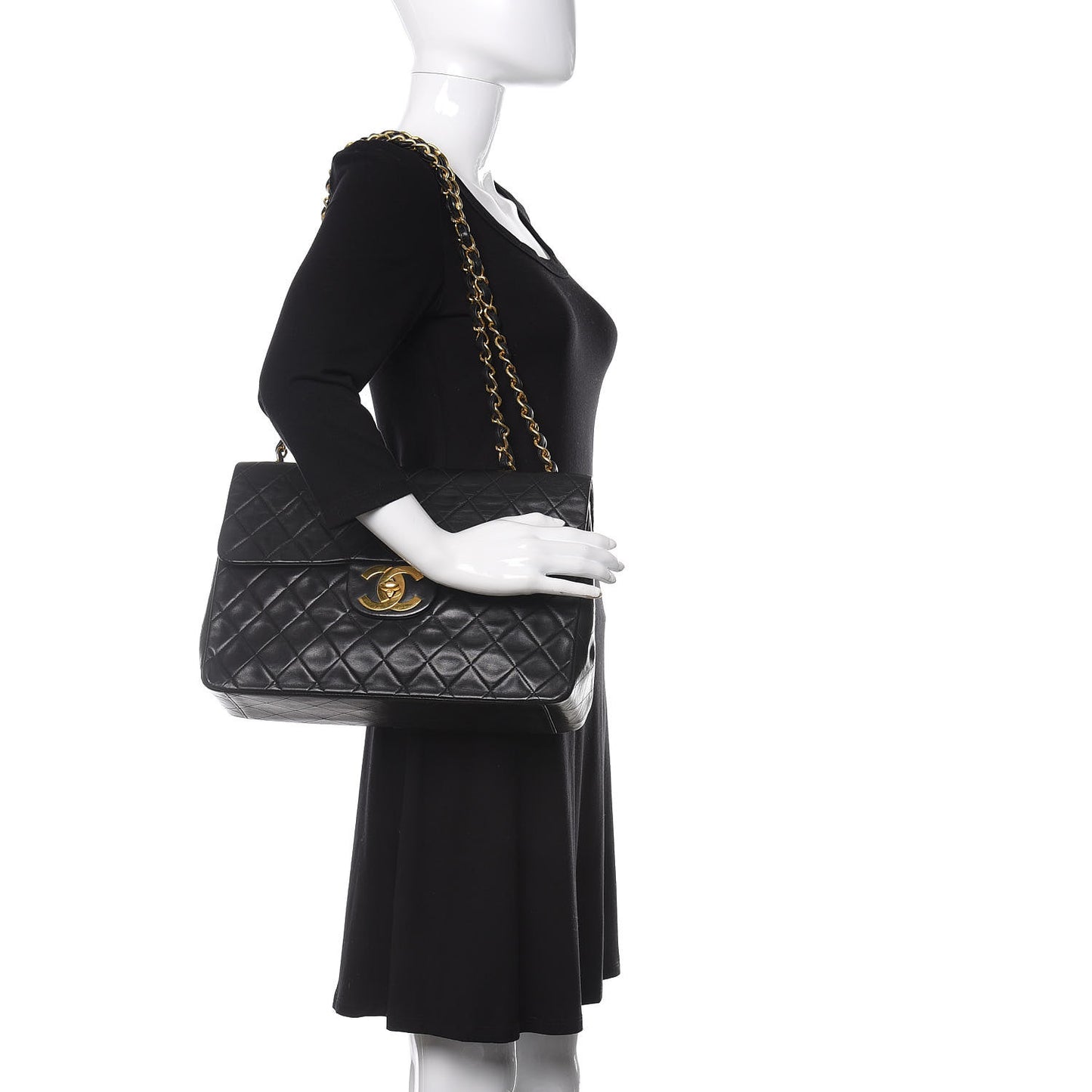 Lambskin Quilted XL Jumbo Single Flap Black