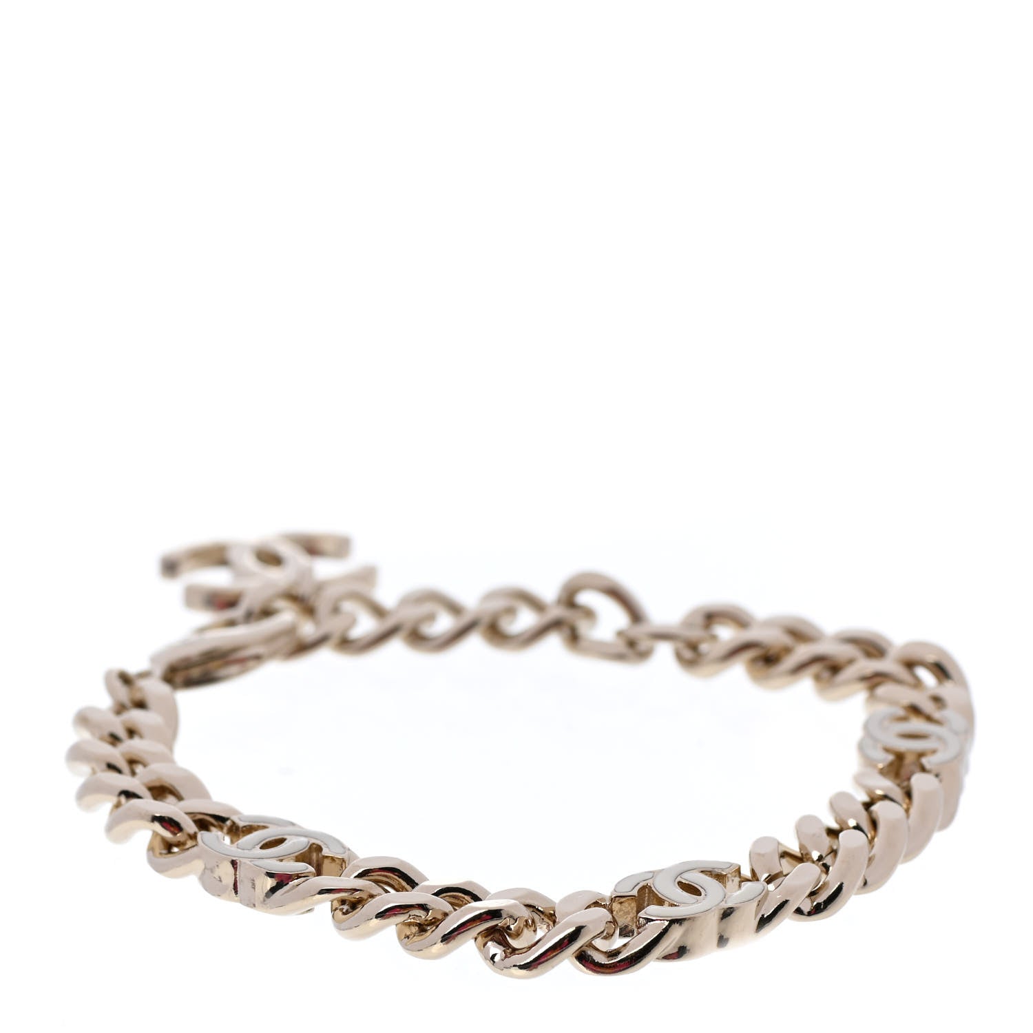 Chanel Enamel Metal CC Chain Bracelet Gold White 3 of 5