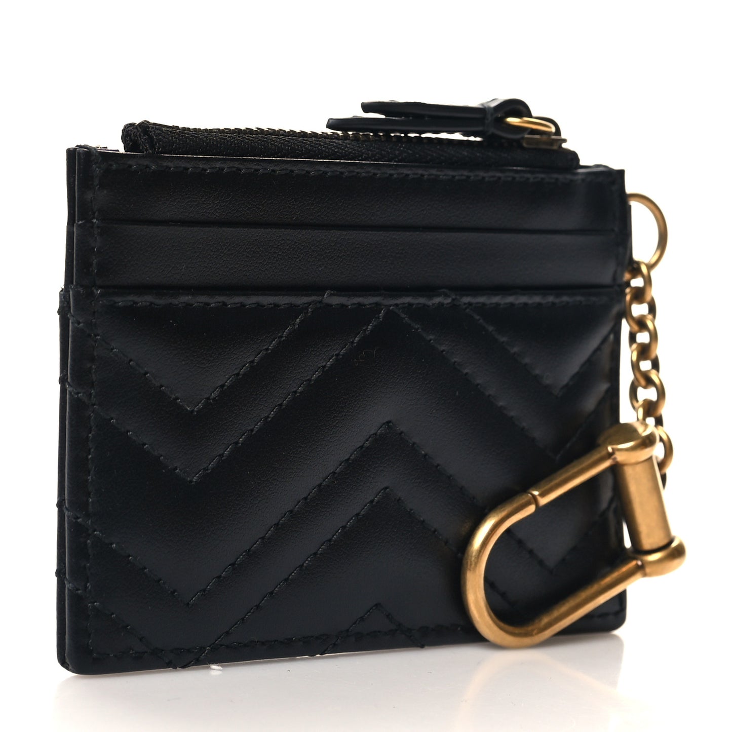 Calfskin Matelasse Chevron GG Marmont Key Case Card Holder Black