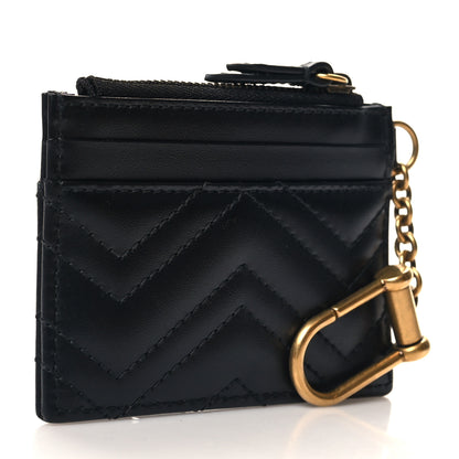 Gucci Calfskin Matelasse Chevron GG Marmont Key Case Card Holder Black 3 of 7
