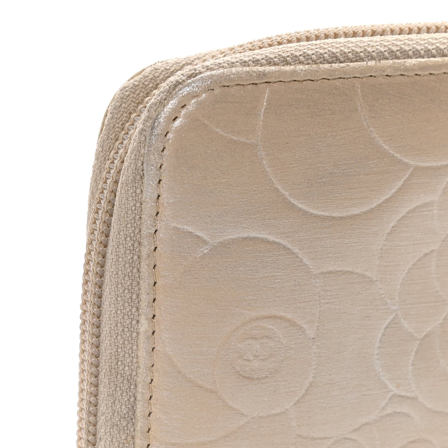 Lambskin Camellia Embossed Zip Around Organizer Wallet Light Beige