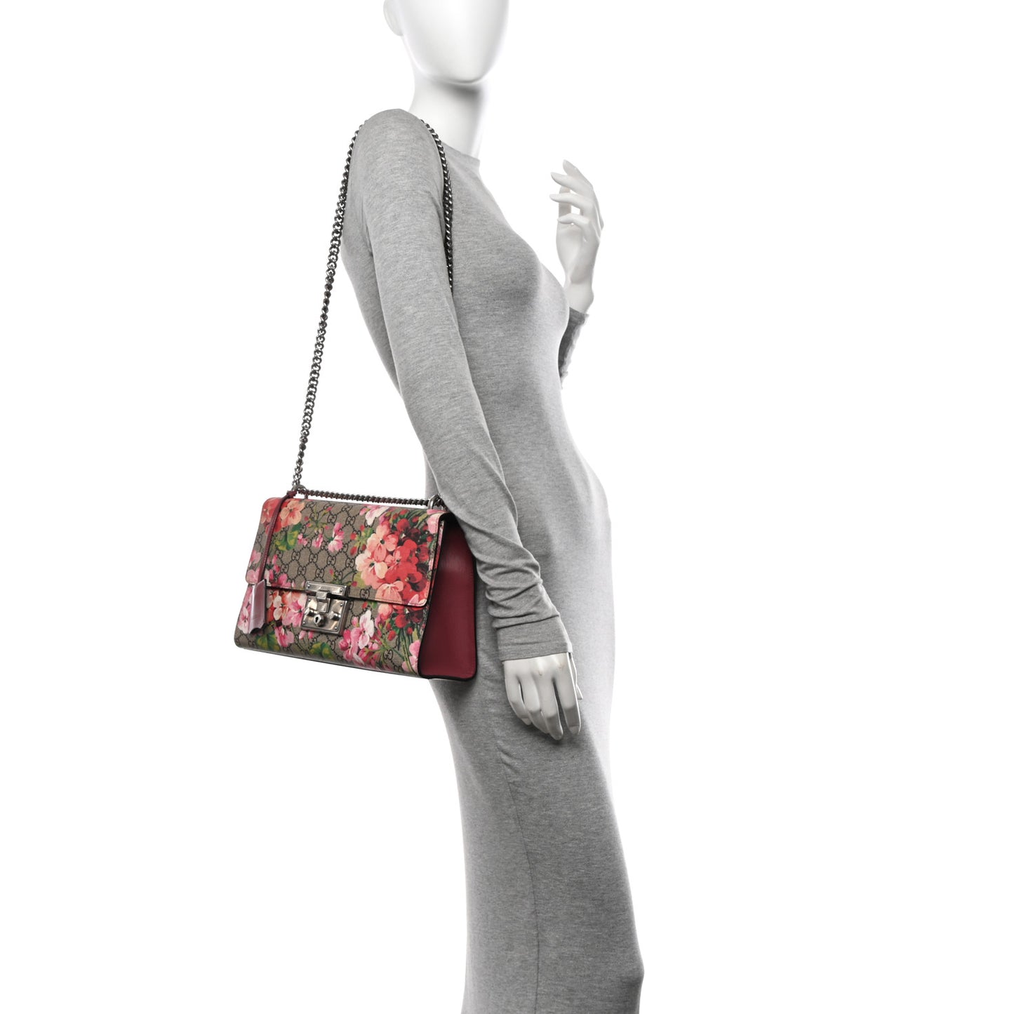 GG Supreme Monogram Blooms Medium Padlock Shoulder Bag Beige Multicolor Dry Rose