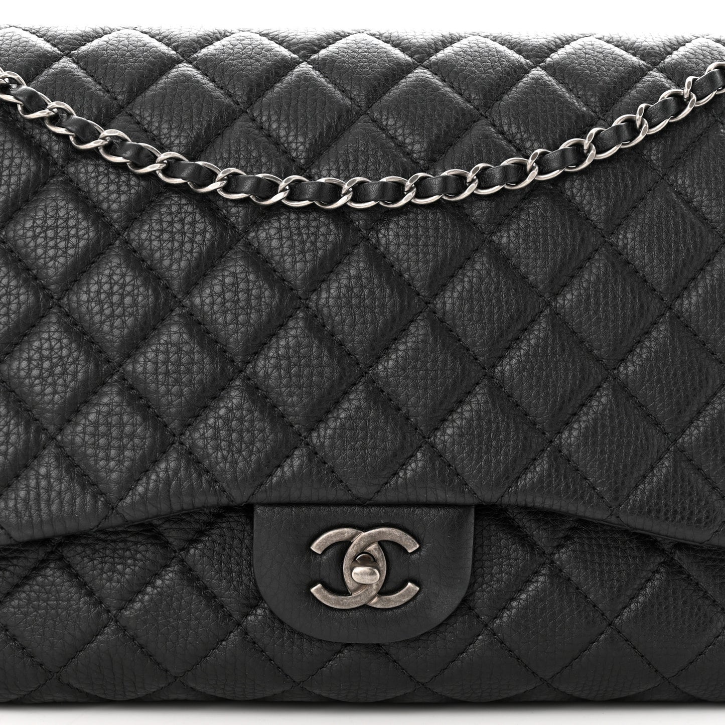 Grained Calfskin Quilted Small XXL Travel Flap Bag Black