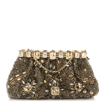 Judith Leiber Satin Beaded Crystal Evening Clutch Gold 1 of 11
