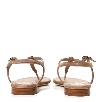 Chanel Suede Calfskin Chain Thong Sandals 41 Beige 6 of 10